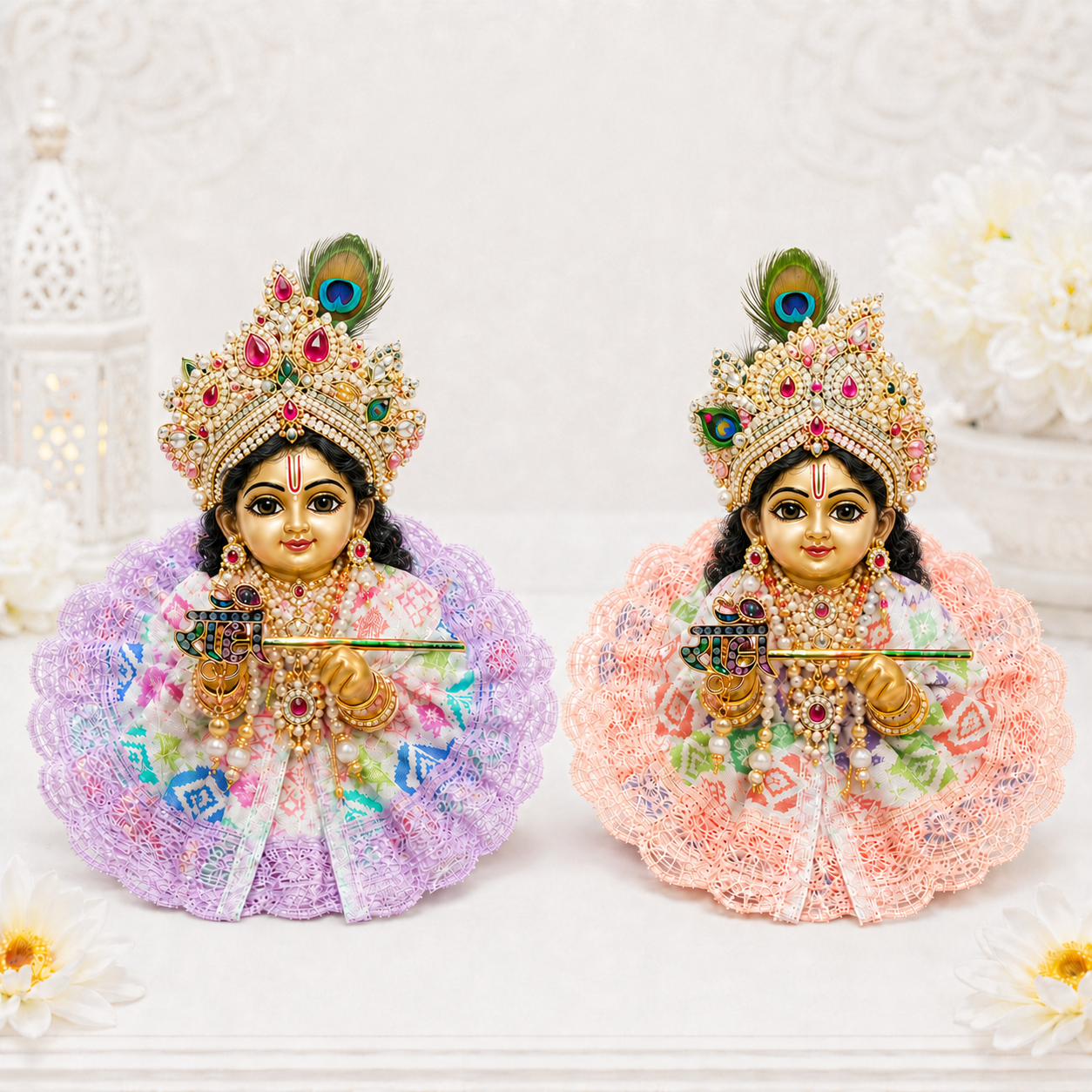 Laddu Gopal 2 Dresses , Color Pink & Purple , with Free Radha print murli Dress